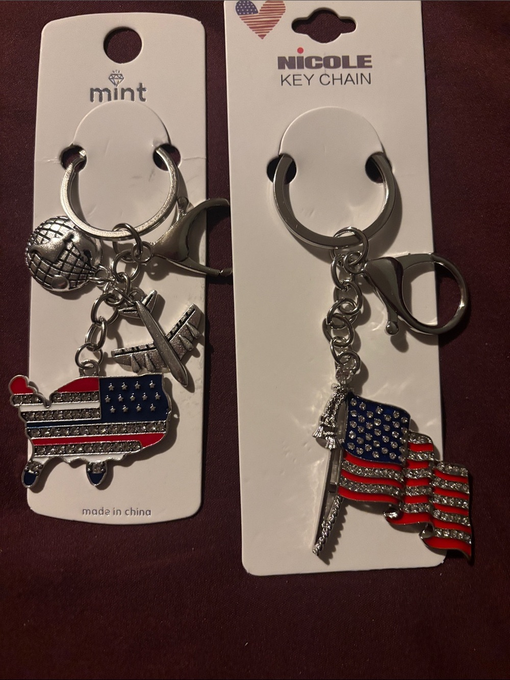 American Flag Keychains - Red, White & Blue